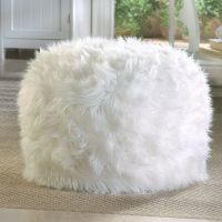 Accent Plus Furry White Ottoman Pouf or Seat